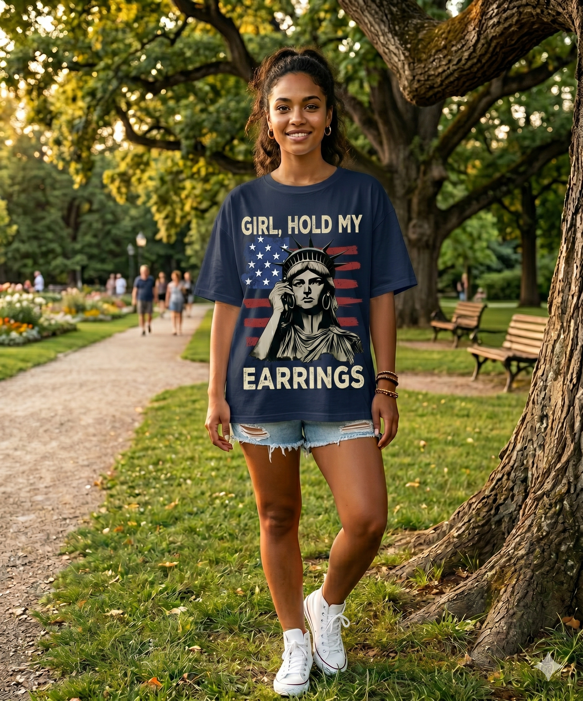 Girl Hold My Earrings Statue Of Liberty Shirt
