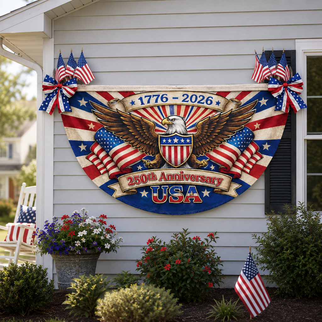 America 250th Anniversary Semicircle Flag, Patriotic USA Banner