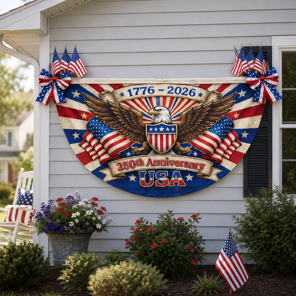 America 250th Anniversary Semicircle Flag, Patriotic USA Banner