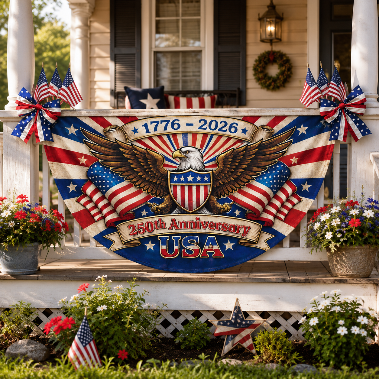 America 250th Anniversary Semicircle Flag, Patriotic USA Banner