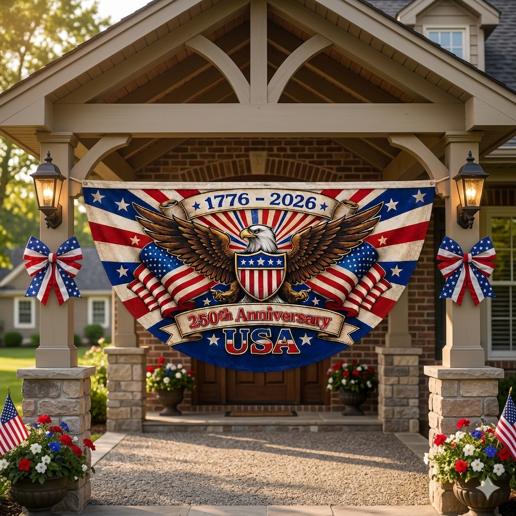 America 250th Anniversary Semicircle Flag, Patriotic USA Banner