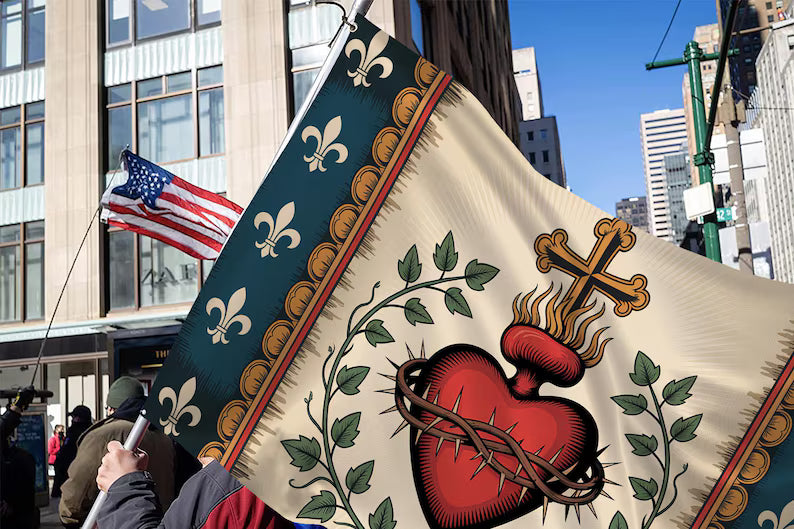 Sacred Heart House Flag Catholic Faith Decor