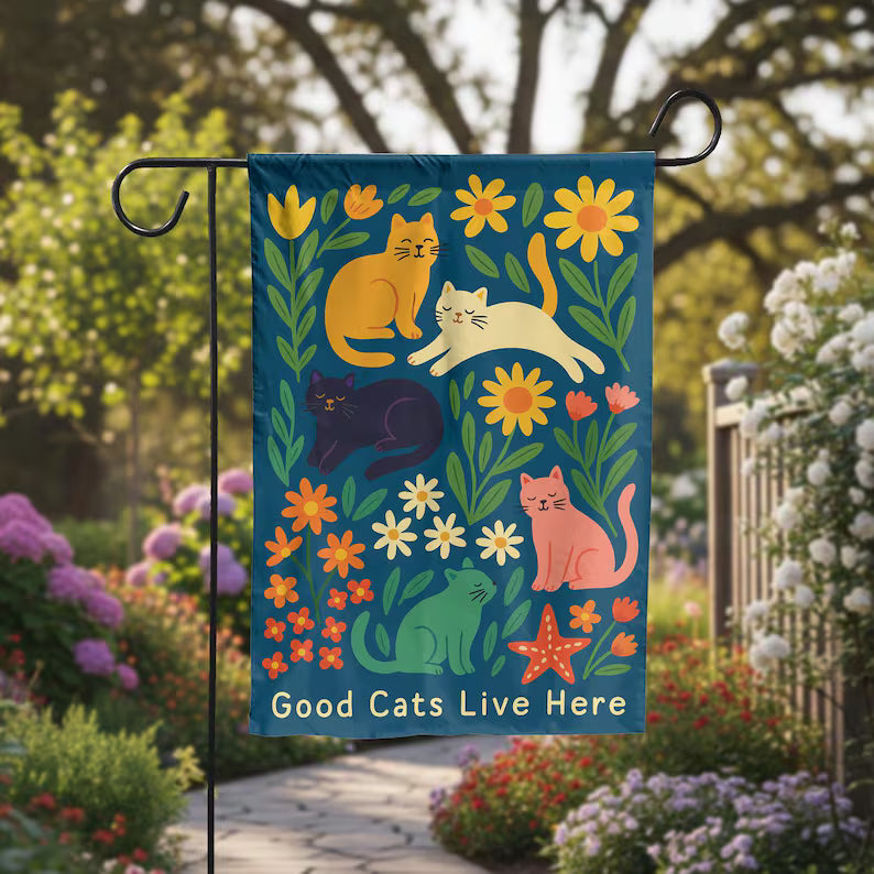 Good Cats, Cute Floral Pet Garden Flag