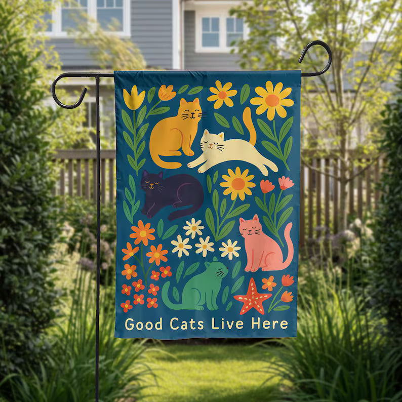 Good Cats, Cute Floral Pet Garden Flag
