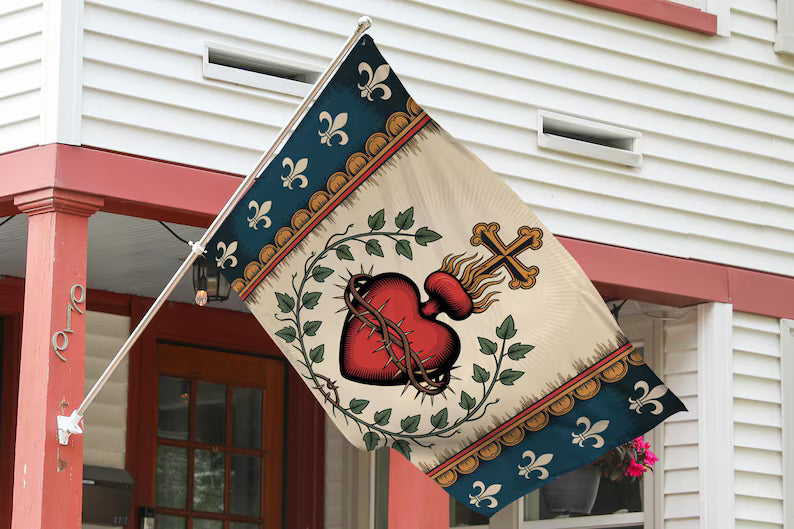 Sacred Heart House Flag Catholic Faith Decor