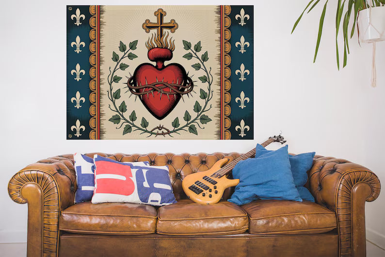 Sacred Heart House Flag Catholic Faith Decor