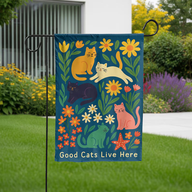 Good Cats, Cute Floral Pet Garden Flag