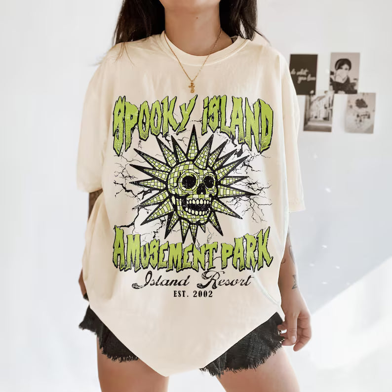 Spooky Island Skeleton Halloween Shirt, Retro Disco Skull Graphic Tee