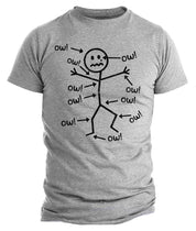 Funny Stick Figure Ow Humor Shirt, Sarcastic Pain Meme Graphic Tee