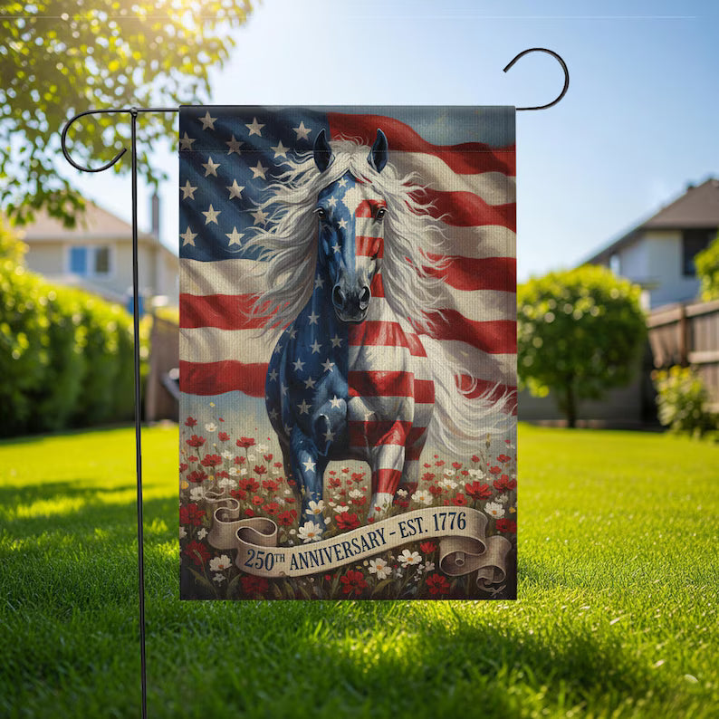 Patriotic Horse USA 250 Garden Flag