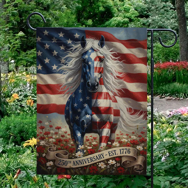 Patriotic Horse USA 250 Garden Flag