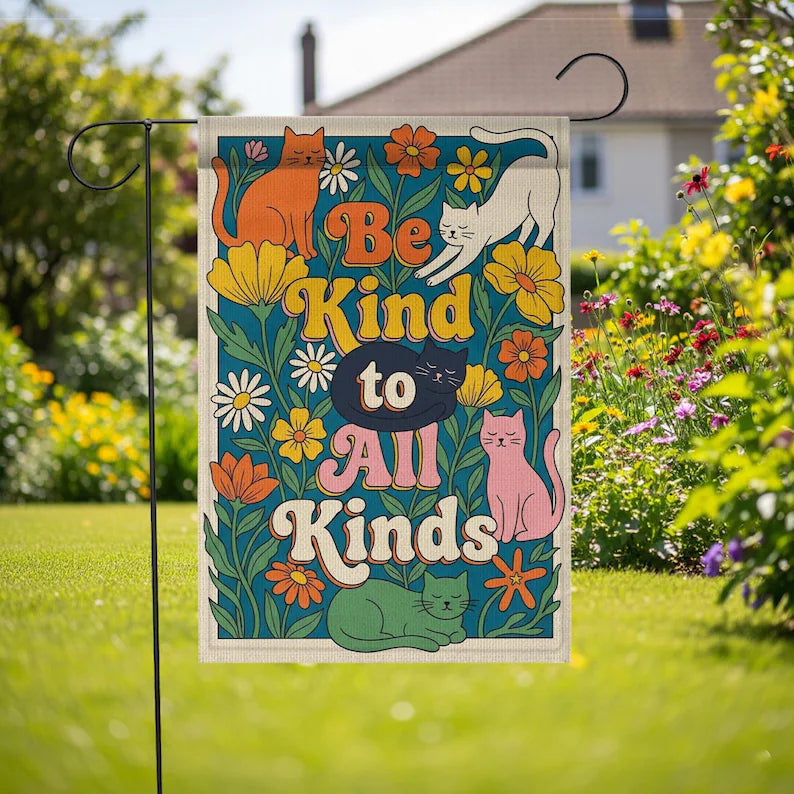 Be Kind Colorful Cat Garden Flag