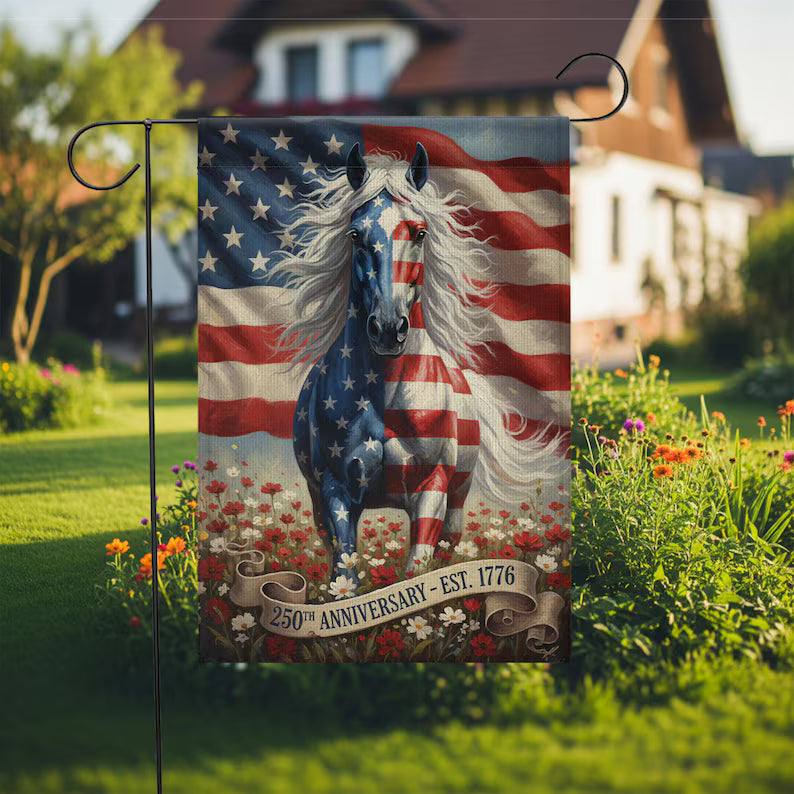 Patriotic Horse USA 250 Garden Flag