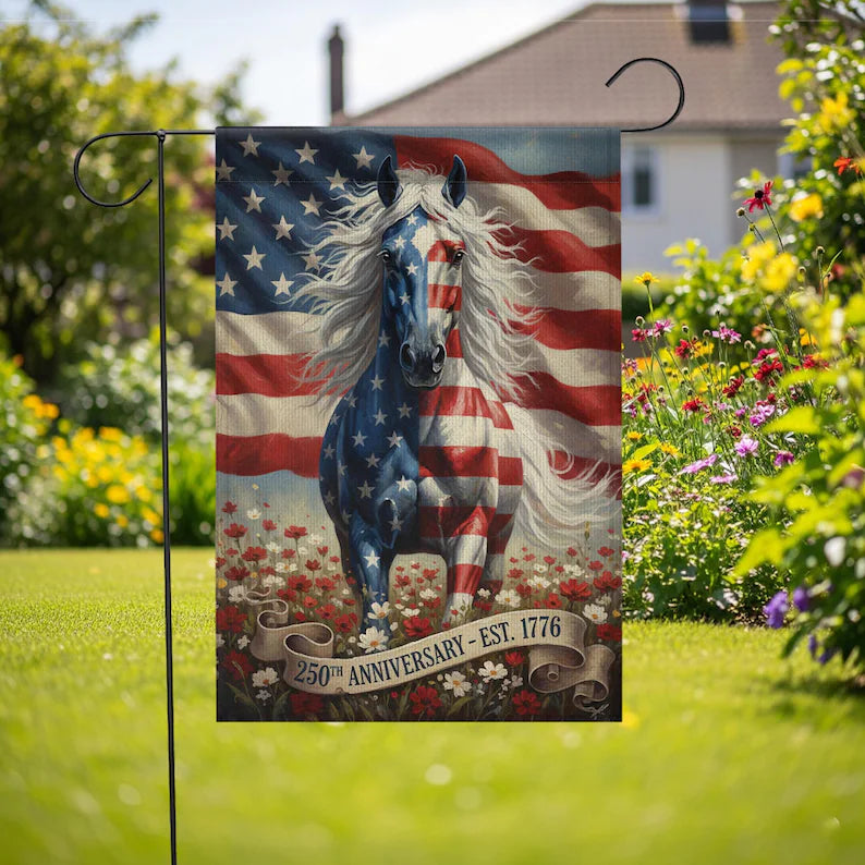 Patriotic Horse USA 250 Garden Flag