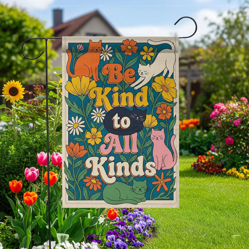 Be Kind Colorful Cat Garden Flag