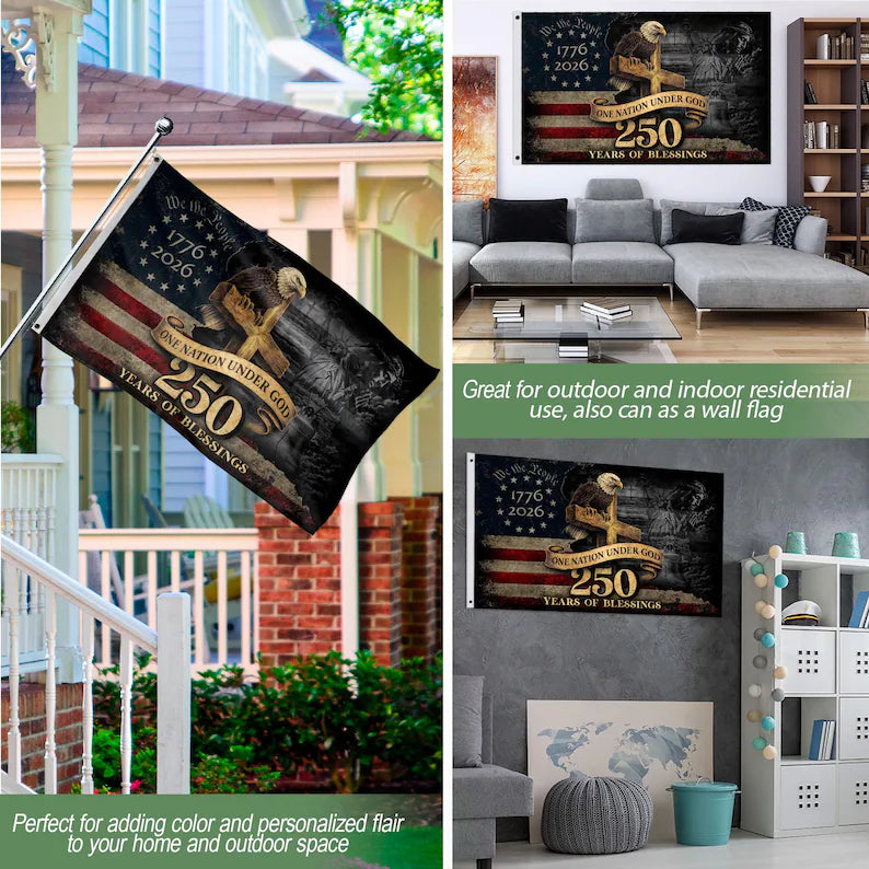 One Nation Under God Flag, USA 250 Patriotic Yard Banner