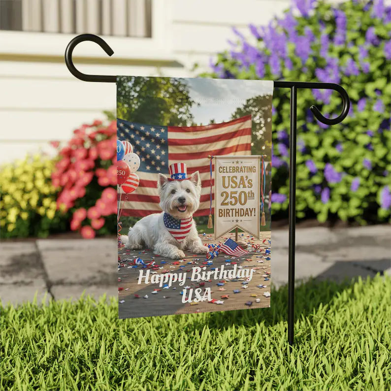 Westie American Flag Garden Banner