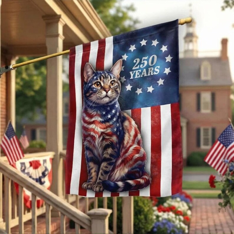 Patriotic USA 250th Cat Garden Flag