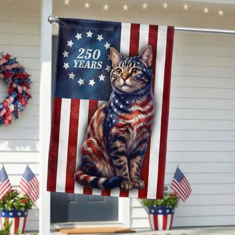 Patriotic USA 250th Cat Garden Flag