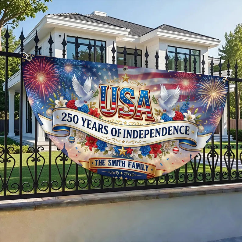 Personalized USA 250th Flag, Eagle Liberty Bell Yard Banner