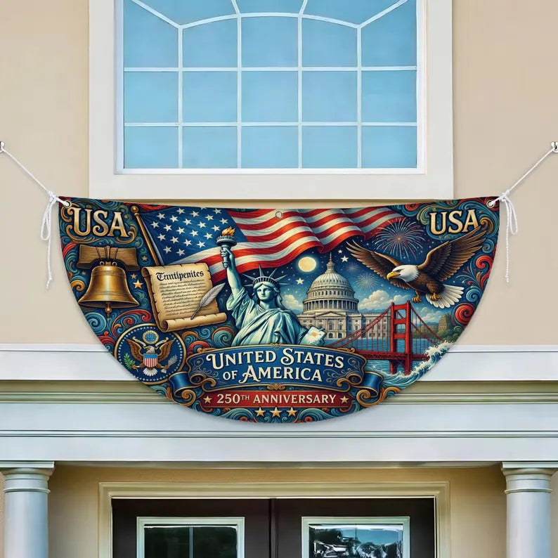 250th Anniversary Fan Flag, Patriotic Christian USA Banner