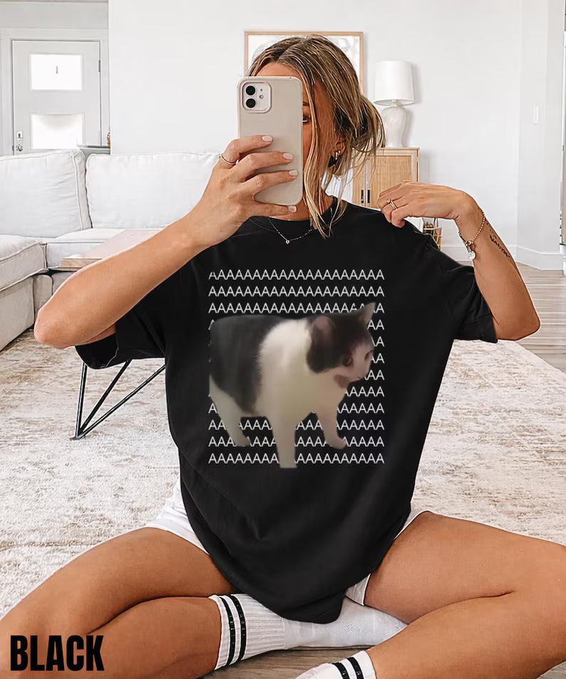 Screaming Cat Meme Funny Graphic Shirt