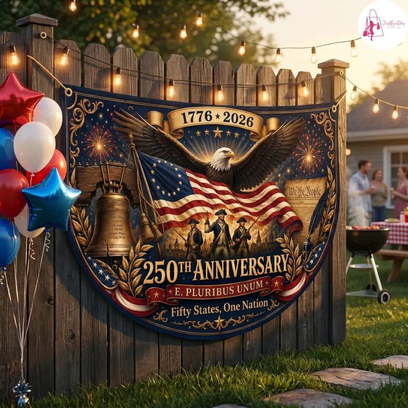 USA 250th  Eagle Liberty Bell Semicircle Flag