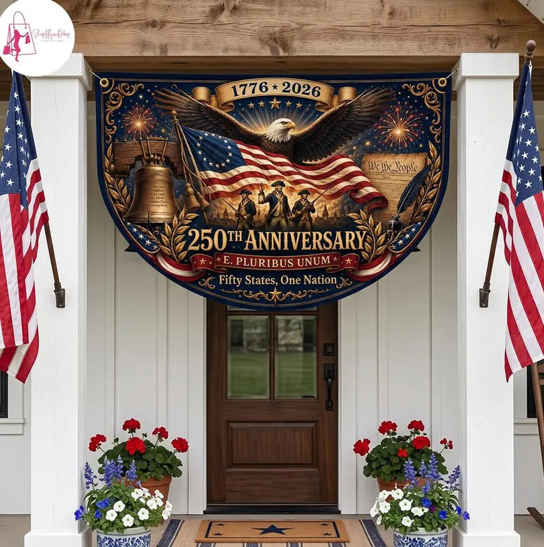 USA 250th  Eagle Liberty Bell Semicircle Flag