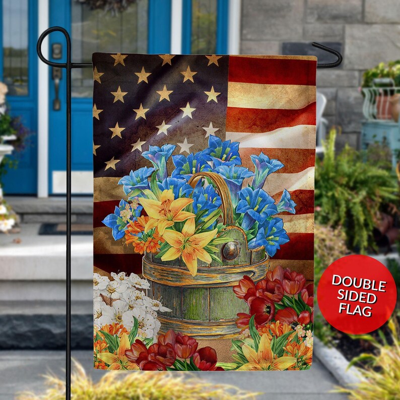 Patriotic Flowers Garden & House Flag