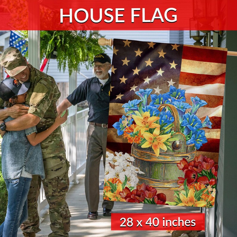 Patriotic Flowers Garden & House Flag