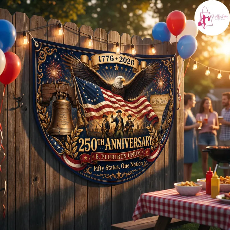 USA 250th  Eagle Liberty Bell Semicircle Flag