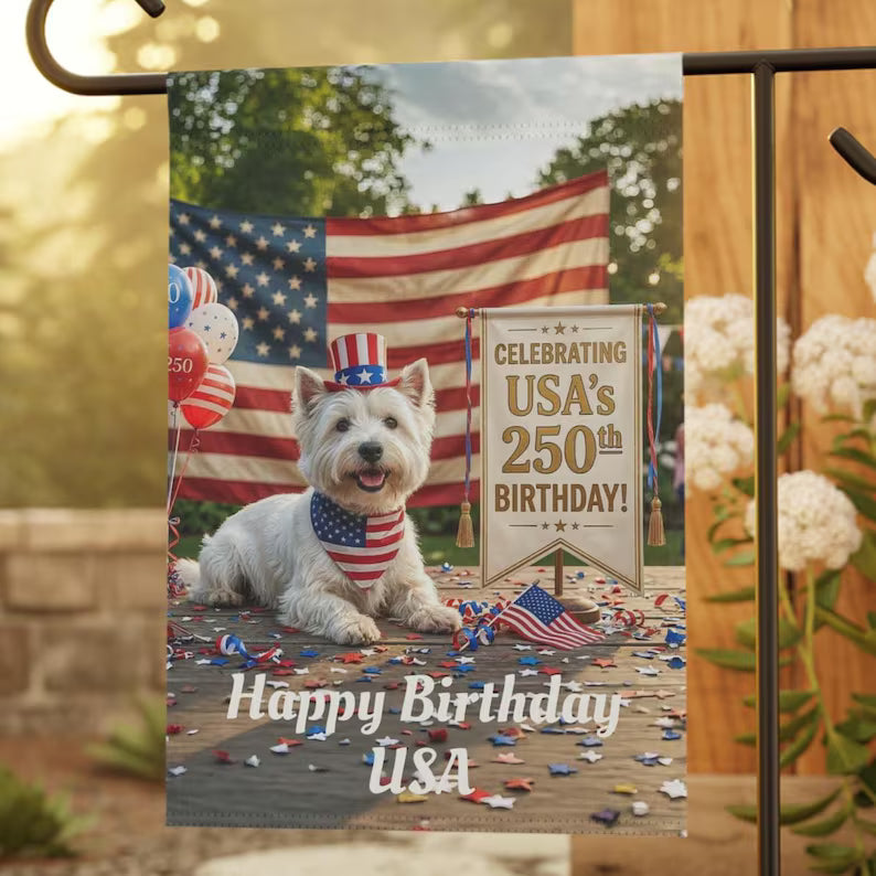 Westie American Flag Garden Banner