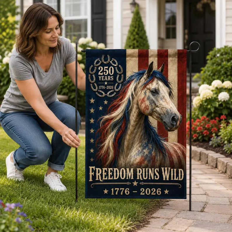 Freedom Runs Wild Patriotic Horse Flag
