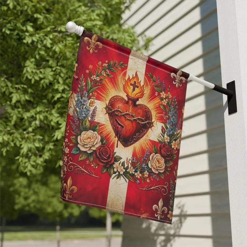Jesus Sacred Heart Garden Flag Catholic Faith Decor