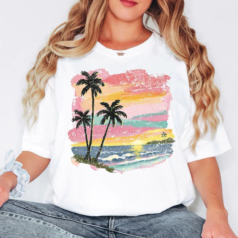 Sunset Beach Palm Tree Vacation Shirt