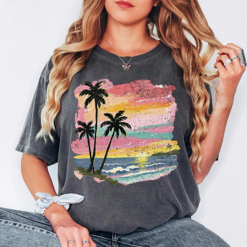 Sunset Beach Palm Tree Vacation Shirt