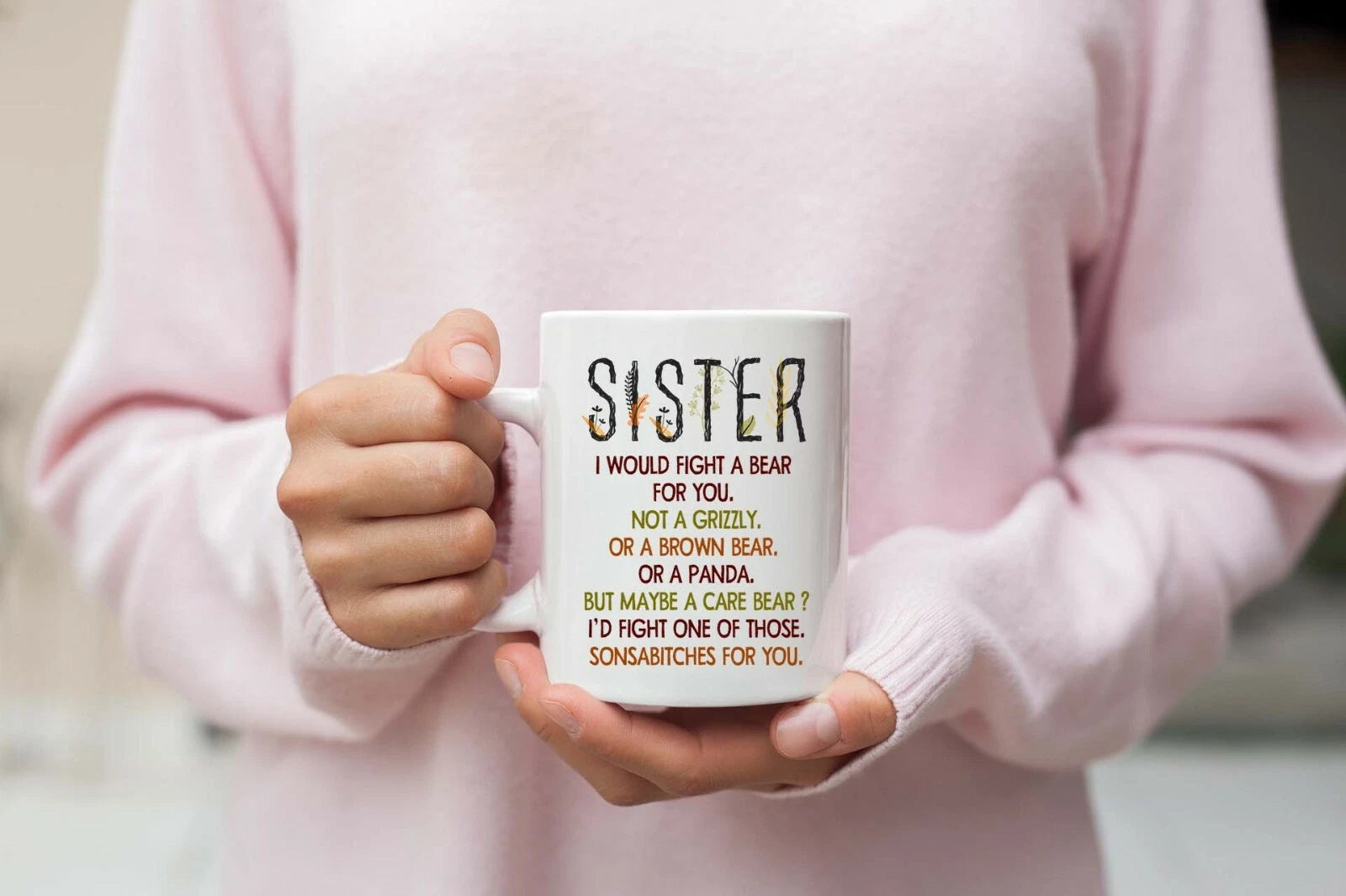 Sister I Would Fight A Bear For You Funny Mug