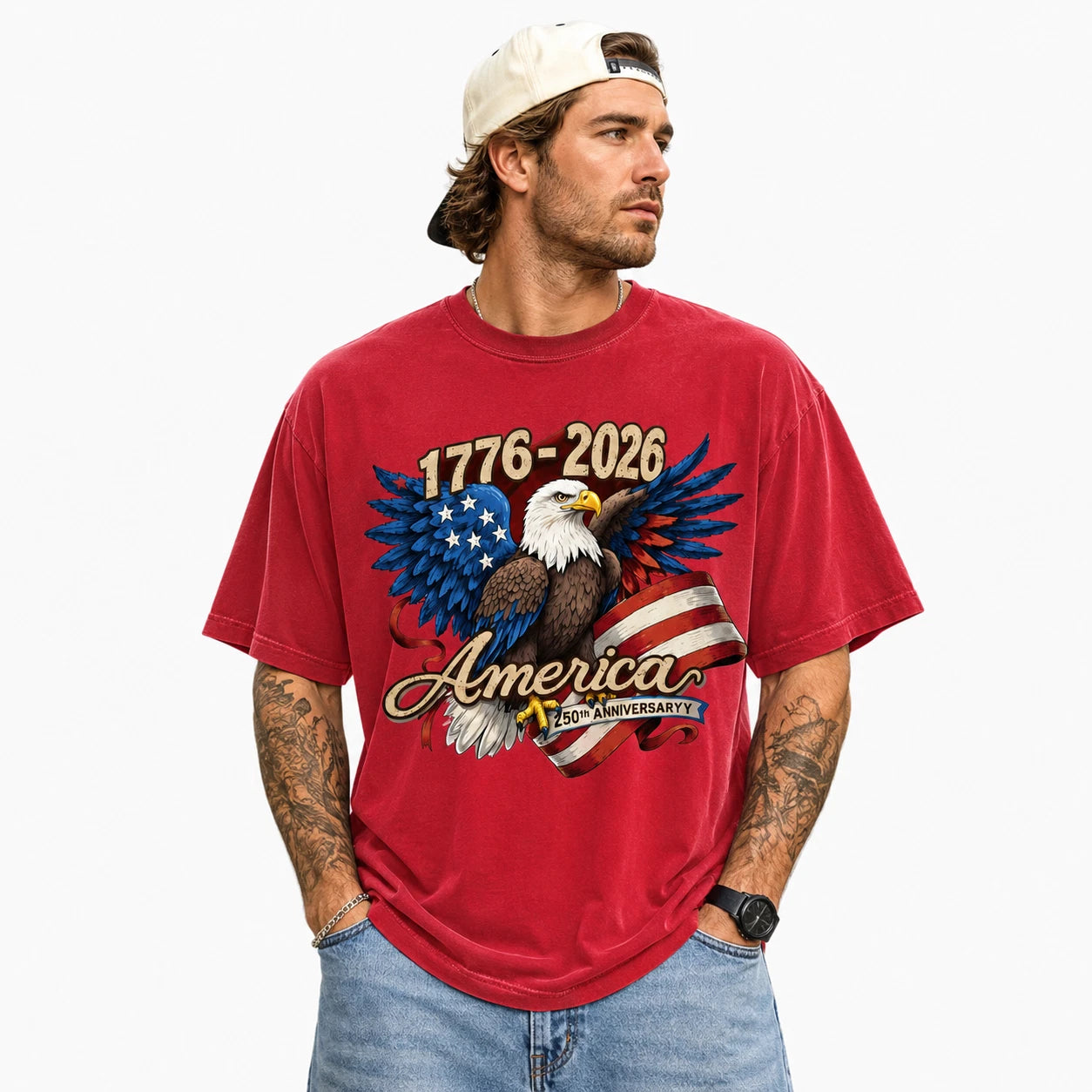 USA 250th Anniversary T-Shirt, Eagle Patriotic Graphic Tee