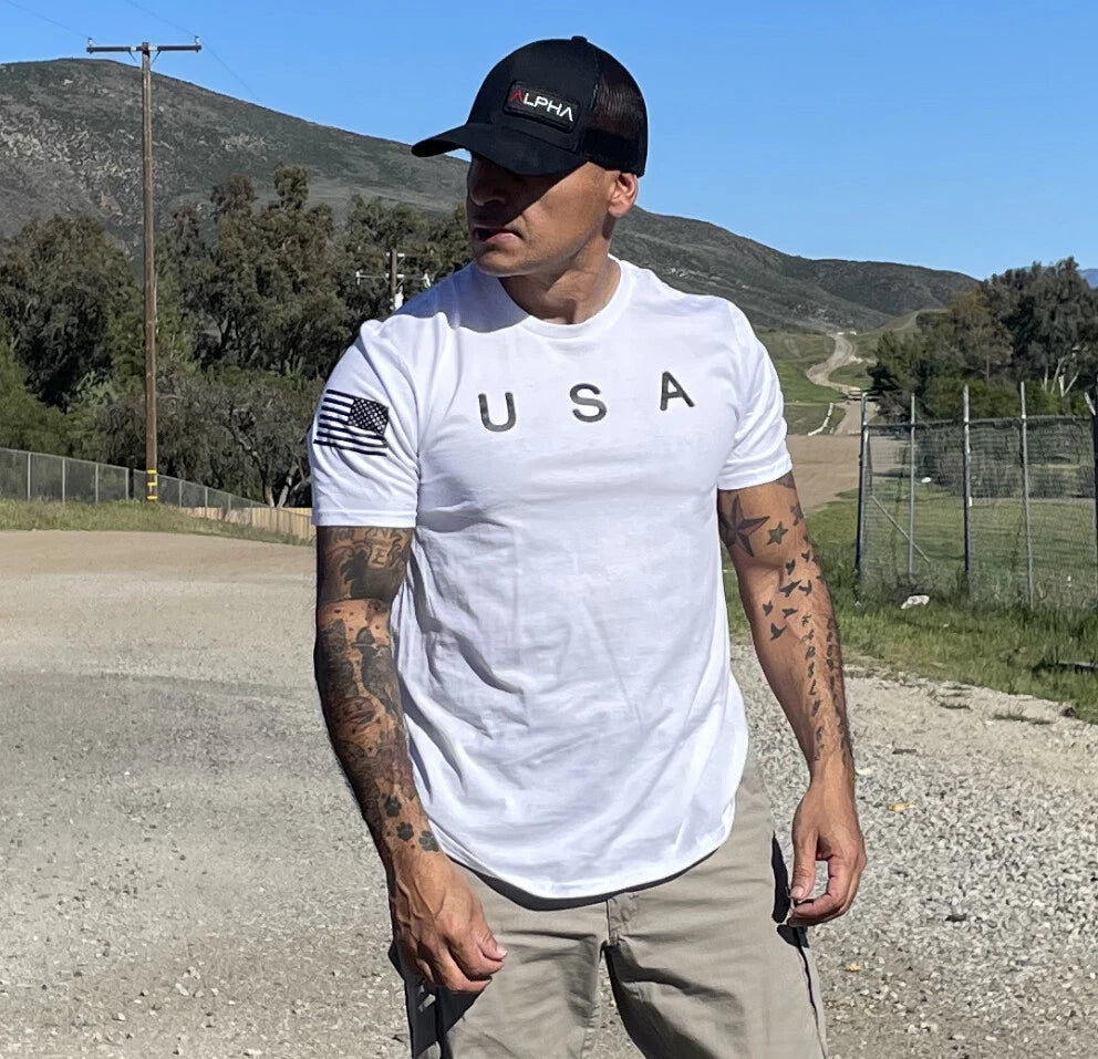 USA Flag Men T Shirt American Tee Patriotic Gym