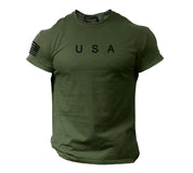 USA Flag Men T Shirt American Tee Patriotic Gym