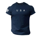 USA Flag Men T Shirt American Tee Patriotic Gym