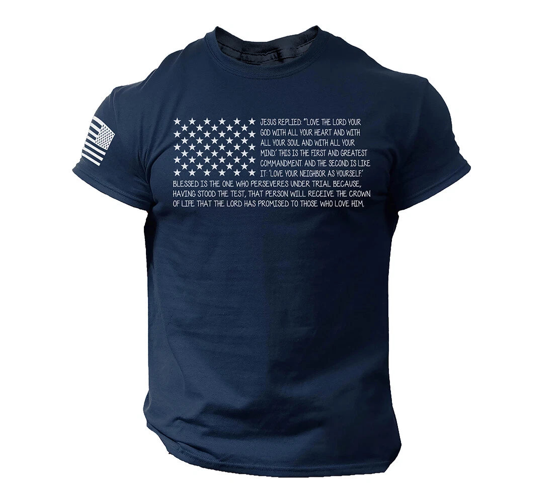 Bible T Shirt Men's USA Flag American Christian Bible Verse Gift Shirt