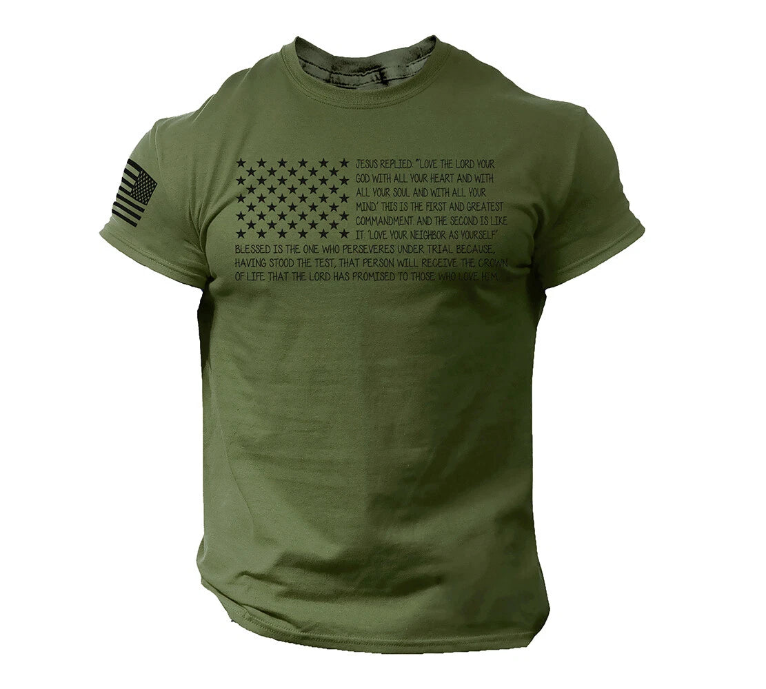 Bible T Shirt Men's USA Flag American Christian Bible Verse Gift Shirt