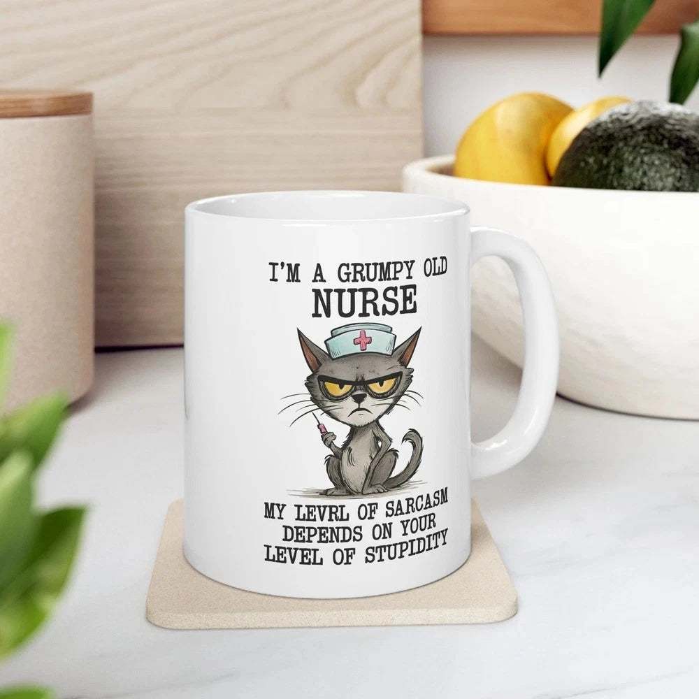 Grumpy Old Nurse Mug Funny Cat Coffee Cup