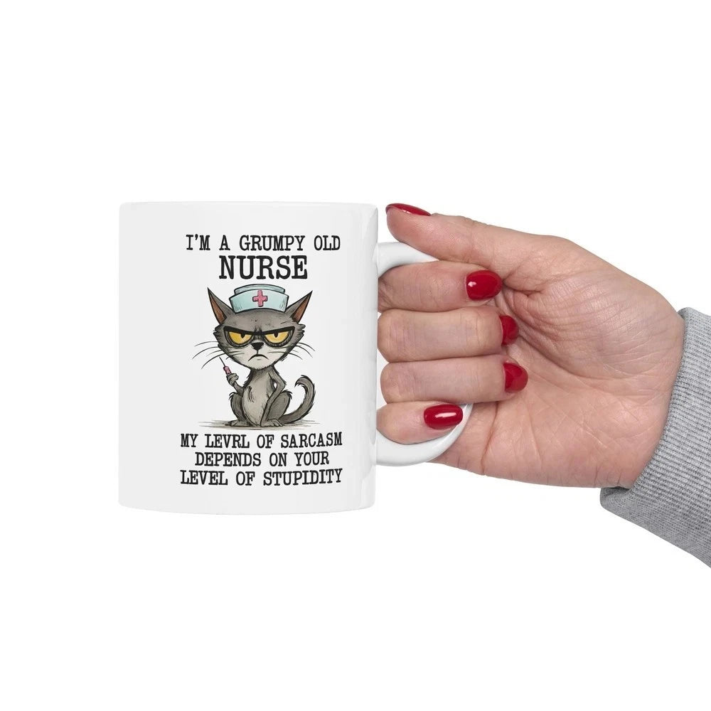 Grumpy Old Nurse Mug Funny Cat Coffee Cup